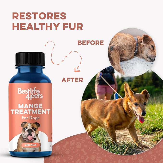 Mange Treatment for Dogs, Natural Dog Itching Skin Relief for Demodectic & Puppy Mange, Mites, Canine Scabies, Helps Dogs Skin Irritation, Hot Spots, Hair Loss, and Canine Dandruff, 800 Odorless Pills
