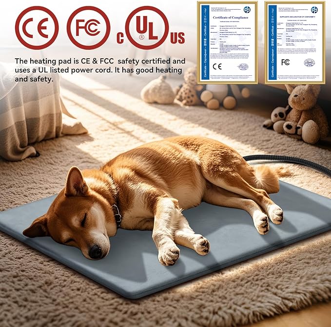 Large Pet Heating Pads for Dogs & Cats Outdoor, 35.4*23.6inches Dog Cat Heating Pad Bed Outdoor Waterprooof, Warming Heated Cat Dog Bed Blanket Outside, Heated Pet Mat, Gifts for Cats Dogs in Winter