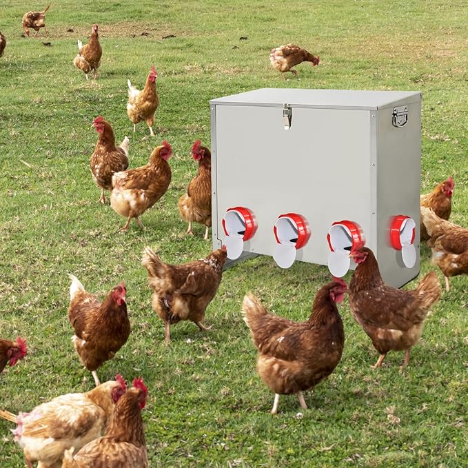 XKV Metal Automatic Chicken Feeder 90LBS with 8 Ports,No Feed Waste,All Seasons Support,Weather-Resistant and Animal-Proof,Suitable for Chicken,Geese,Ducks,Turkeys,Quails
