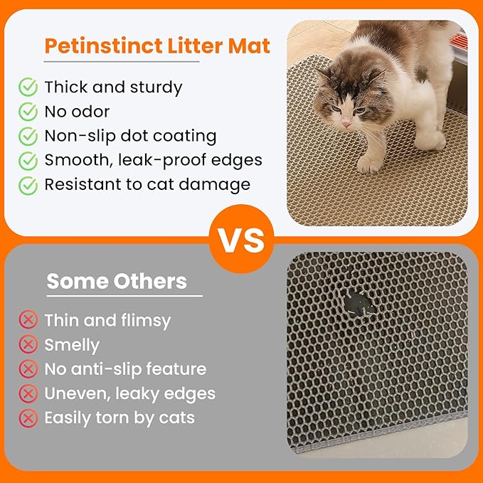 Extra Large Cat Litter Mat, 30x22 Inches Honeycomb Double Layer Cat Litter Trapping Mat, Non Slip Waterproof Urine Proof Large Kitty Litter Box Mat for Floor, Kitten Supplies, XL, Beige