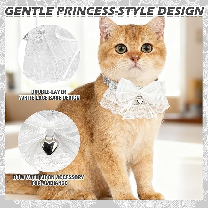 EXPAWLORER Cat Collar Breakaway,Adjustable Soft Lace Cat Collars for Girl Cats with Heart Accessory,Safety Quick Release Cute Pet Collar for Kitten,Small Dog