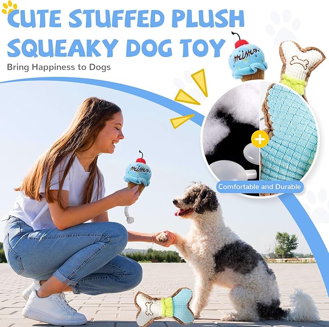 BAEJMJK 6 Pack Puppy Teething Toys Blue Small Breed Dog Chew Toys with Rope Cute Plush Squeaky Dog Toys Soft Rubber Puppy Toys Set for Cleaning Teeth Interactive Pet Doggy Bone Toys