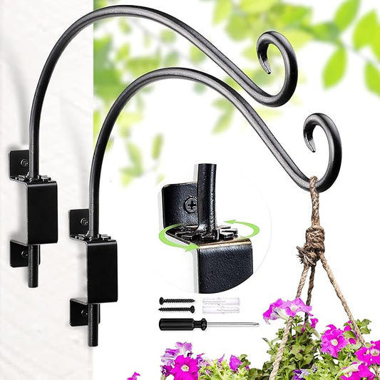 Swivel Bird Feeder Hanger Hook: Swivel Hanging Plant Bracket Outdoor - Wall Mount Hanging Hook for Bird Feeder 12Inch 2Packs