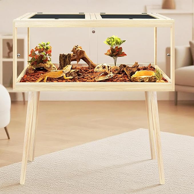 PROLEE Bearded Dragon Tank with Leg,Tempered Glass Lizard Tanks and Reptile Enclosure,Up to 78 Gallon Reptile Tank with Metal Mesh and Lockable Door for Snakes,Chameleon (Oak, 78Gallons,48inch)