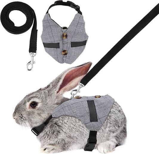 Rabbit Vest Harness and Leash Set Adjustable Formal Suit Style for Bunny Kitten Small Animal Walking (M)