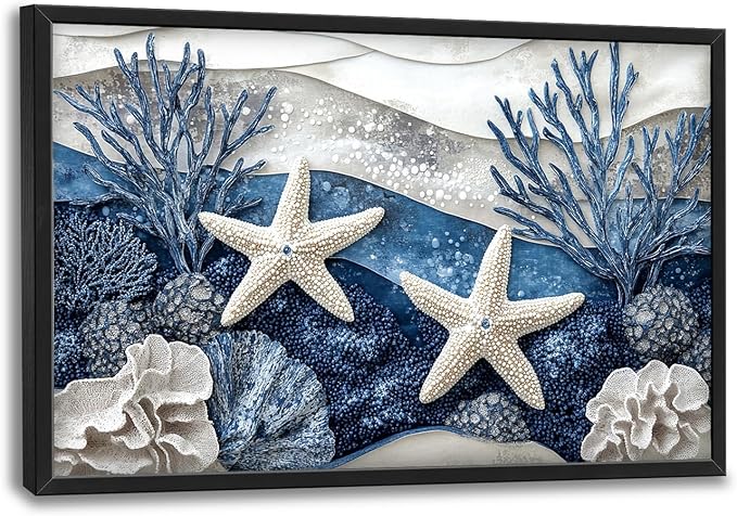 Large Starfish Nautical Wall Art for Living Room, Ocean Canvas Oversized Wall Decor, Sea Animal Modern Framed Pictures Painting Print Artwork for Bedroom Office 36"L x 24"W