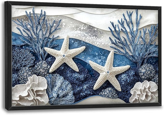 Large Starfish Nautical Wall Art for Living Room, Ocean Canvas Oversized Wall Decor, Sea Animal Modern Framed Pictures Painting Print Artwork for Bedroom Office 36"L x 24"W