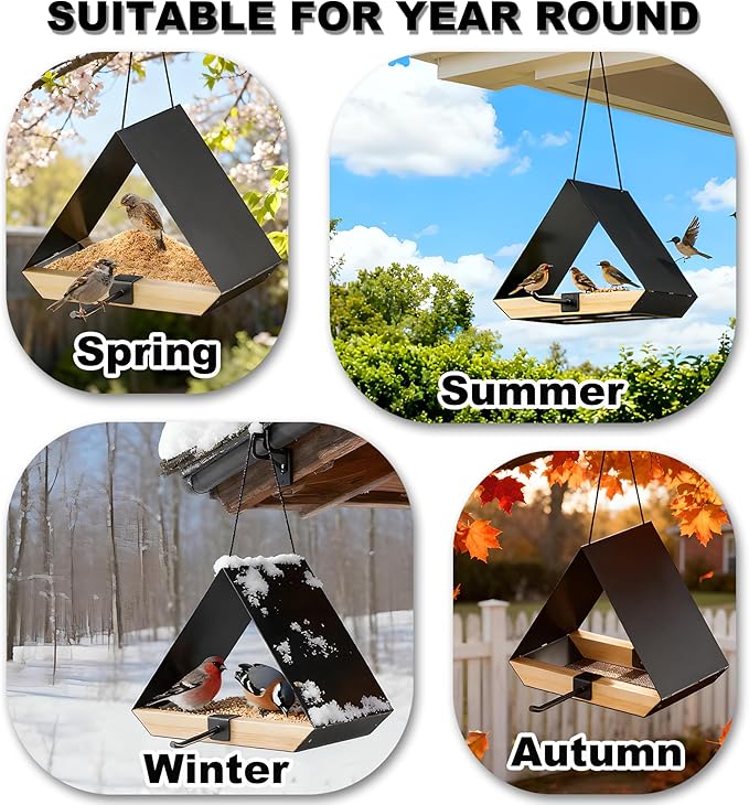 HOSUN Black Sturdy Metal Roof Bird Feeder - Durable Outdoor Hanging, Easy to Clean, Metal Mesh Ventilated, Bird Watching Gift & Garden Decor for Cardinals, Bluebirds & Wild Birds