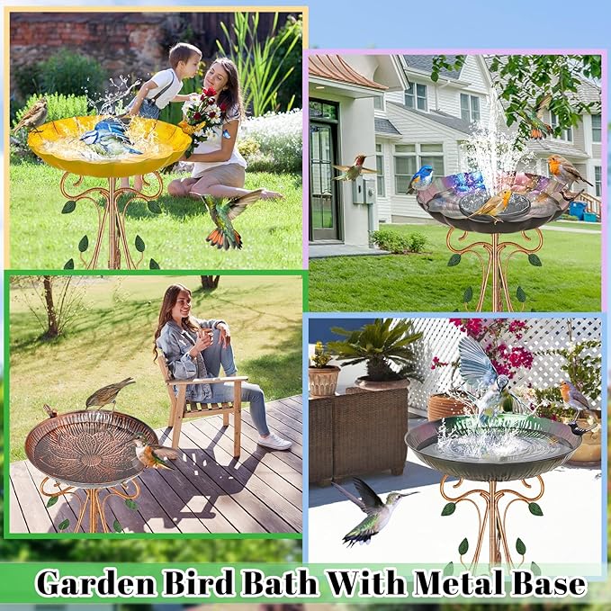 13" Diameter Vintage Metal Bird Bath, Birdbaths with Cast Iron Pedestal, Large Antique Bird Feeder for Outdoors Garden Patio Decor (Copper Lotus)