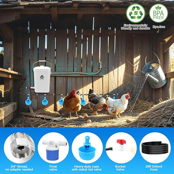 Automatic Chicken Waterer Float Controlled, 3 Gallons Poultry Waterer Dispenser with Hose Attachment, Poultry Automatic Drinking Accessories for Chicks, Duck, Goose, Turkey