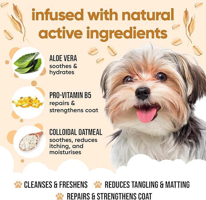 Oatmeal Dog Shampoo for Smelly Dogs (33.8oz) - Hypoallergenic & Itch Relief Formula, Gentle on Sensitive Skin, Includes Dog Shampoo and Conditioner - Essential Dog Grooming Supplies