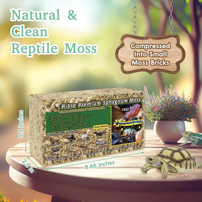 Riare 14OZ Premium Sphagnum Moss for Reptiles- 20QT Natural Reptile Moss Dried, Forest Live Moss for Terrarium, Frogs Snake Peat Moss Bedding for Leopard Gecko Turtle Anoles Salamanders Orchids Plants