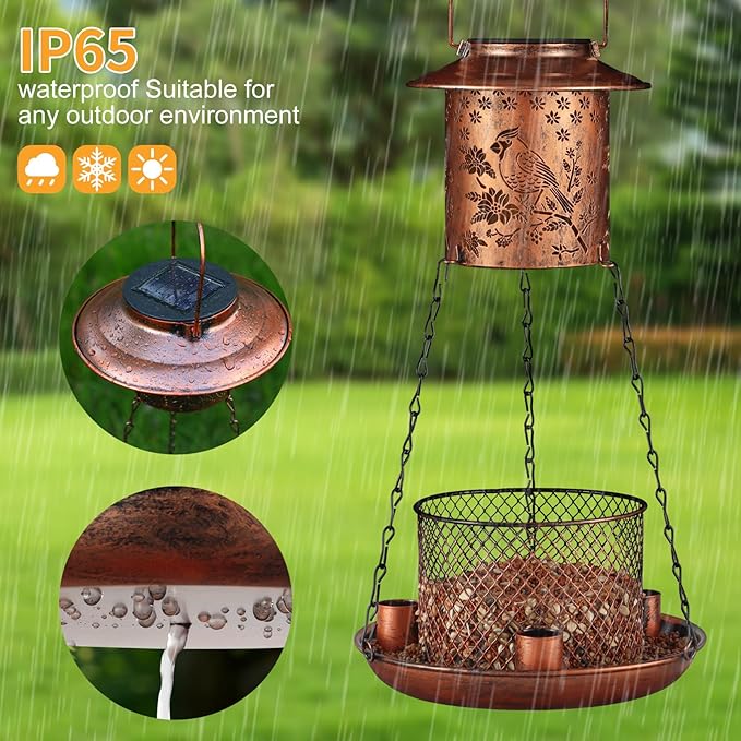 Cardinal Bird Feeder for Outdoor Gifts for Women Mom Grandma Hanging Metal Wild Birdfeeder Garden Solar Lantern Decor Lanterns Outside for Yard Patio Lawn Pathway Landscape