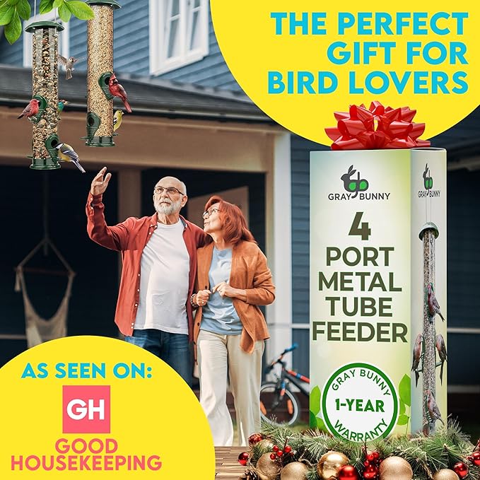 Bird Feeders for Outdoors (Metal, 2 Pack) – Chew-Proof Hanging Bird Feeder with 4 Ports, Rust-Proof Heavy Duty Tube Design, 15 Inches