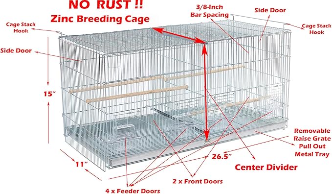 Lot-4 NO Rust Stainless Galvanized Zinc Stackable Breeder Bird Flight Cage Side Breeding Nest Door with Removable Divider Detachable Rolling Stand