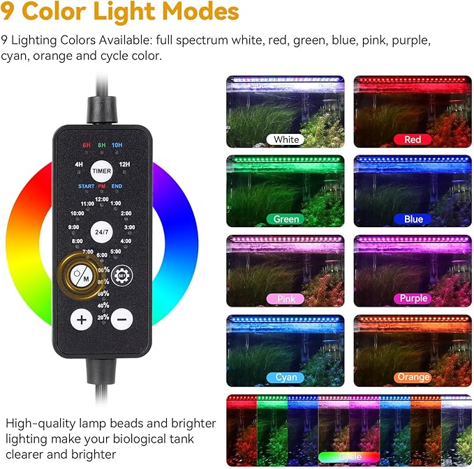 hygger 24W LED Aquarium Light, 24-30 Inch Fish Tank Light with Timer Auto On/Off, Sunrise Sunset Mode, Adjustable Brightness and Colors, Full Spectrum Light with Extendable Brackets for Freshwater