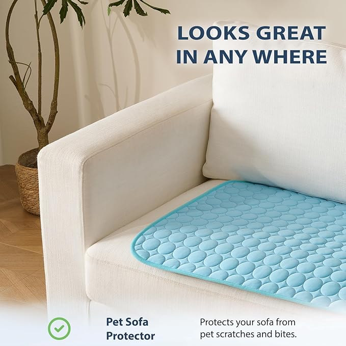 MICROCOSMOS Summer Cooling Mat & Sleeping Pad- Water Absorption Top, Materials Safe, Easy Carry, EZ Clean. Keep Cooling for Pets, Kids and Adults.(Blue, 19" x 15")