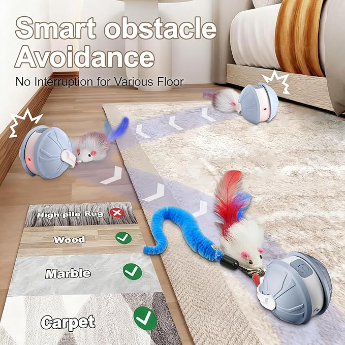 Interactive Cat Toy Ball - 2-in-1 Indoor Cat Toy with Feather Attachment and Laser Interactive Cats Balls, Moving Electric Rolling Ball Toys Designed for Bored Kittens and Adult Cats