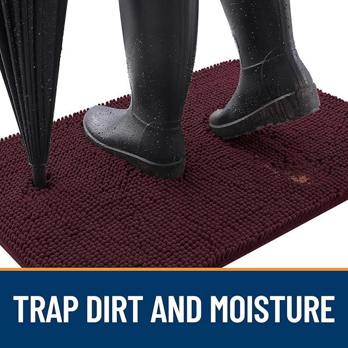 OLANLY Dog Door Mat for Muddy Paws 24x16, Absorbs Moisture and Dirt, Absorbent Non-Slip Washable Doormat, Quick Dry Chenille Mud Mat for Dogs, Entry Indoor Entryway Carpet for Inside Floor, Russet