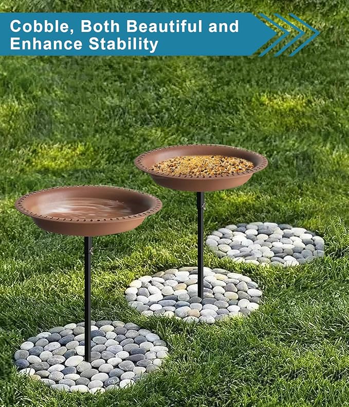 Koutemie 1-¼ Gallon Detachable Free Standing Garden Bird Bath Bird Feeder Bowl with Metal Stake for Outdoor, Deep Brown, 29 Inch