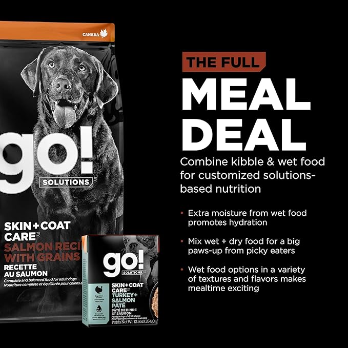 Go! Solutions Skin + Coat Care, Dry Dog Food, Large Breed Adult Salmon Recipe with Grains, 25 lb Bag
