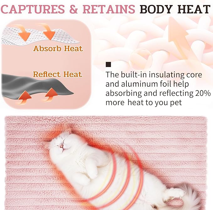 NWK Pack of 4 Fluffy Self Warming Cat Mat, Cat Blanket, Thermal Dog Mat, Washable, Non-Slip Bottom for Sofa & Crate & Kennel & Car Seat (Blush Pink, Medium (27'' X 18.5'' X 0.7''))
