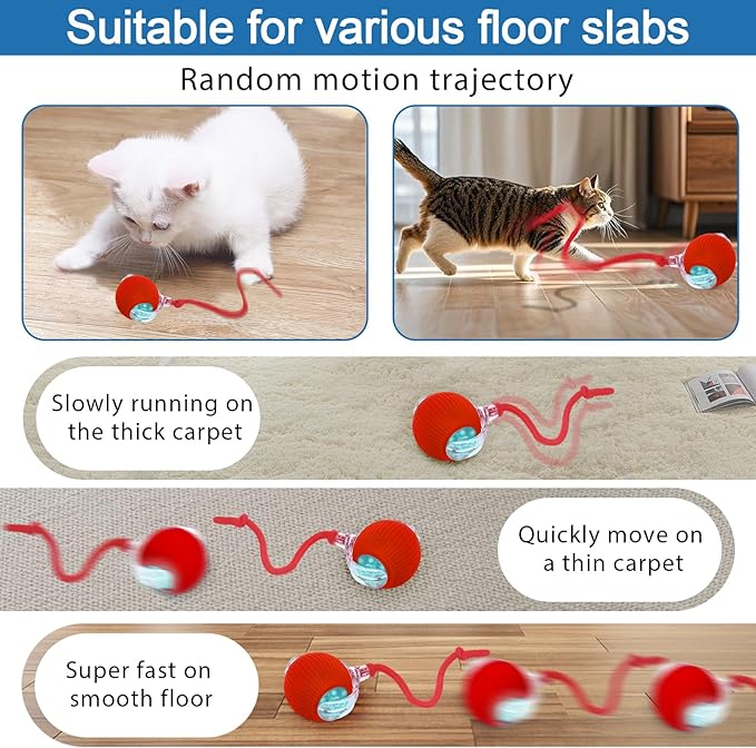 Interactive cat Toys for Indoor Cats, Speedy Tail 3.0 Cat Toy, Motion Activate cat Toy Ball，Automatic Toys for Bored Indoor Cats, Speedy Tail 2.0 Cat Toy, Rechargeabl(Red)