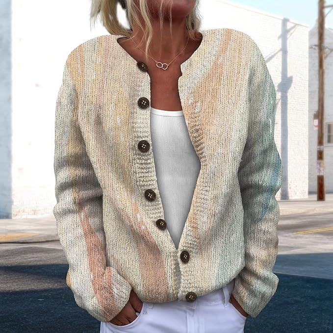 Women Sweaters Cardigan Fashion Long Sleeve Crewneck Sweaters Button Chunky Outerwear Fall Winter Casual Wear