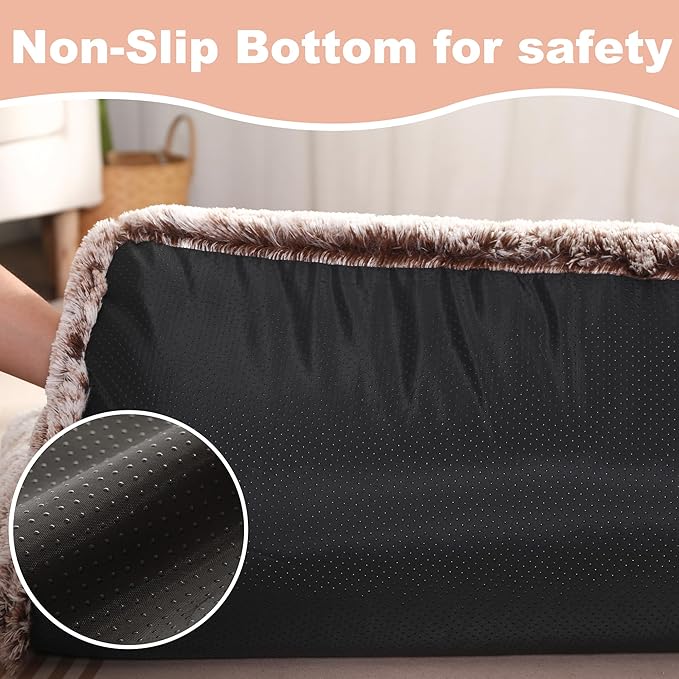 Bedfolks Waterproof Dog Crate Bed, Plush Dog Kennel Pad with Removable Washable Cover, Faux Fur, 17"x12", Brown