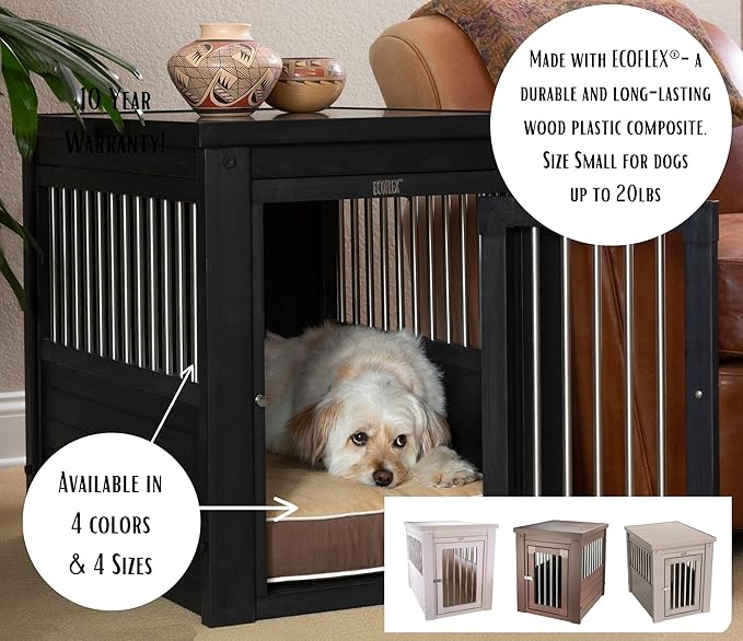 New Age Pet ECOFLEX Dog Crate End Table - Furniture-Style Pet Crate for Crate Trained Dogs - Stainless Steel Tubing & a Latched Closure - 10 Year Manufacturer's Warranty, Medium, Brown