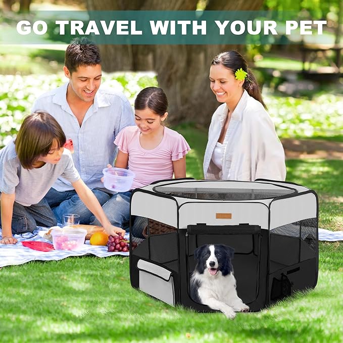 Dog Playpen, Portable Pet Play Pen for Cat, Puppies, Rabbits, Chickens, Foldable Large-Capacity Pet Tent for Indoor/Outdoor Travel Camping (Size XL Without Carry Bag)