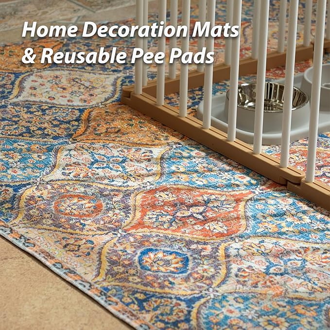 nunubaby Washable Pee Pads for Dogs, Stylish, Non-Slip and Leak-Proof Pee Pads. Reusable Potty Pads for Dogs for Crates and Floors.(Cream/Multi, 31" x36" )