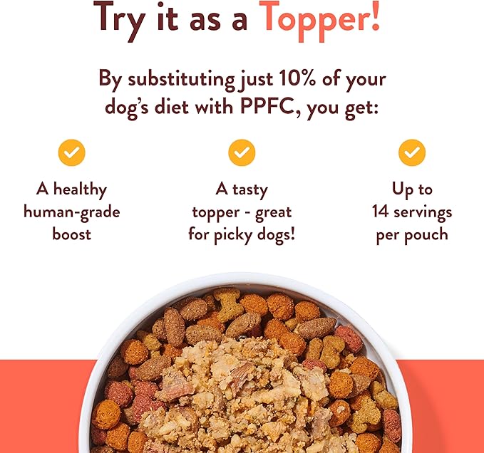 Portland Pet Food Company Fresh Dog Food Pouches - Human-Grade Toppers Wet Pet Meal & Mixers - Gluten-Free Limited Ingredient Tuxedo’s Chicken & Yams - Large & Small Breed Puppy & Senior Dogs - 8 Pack