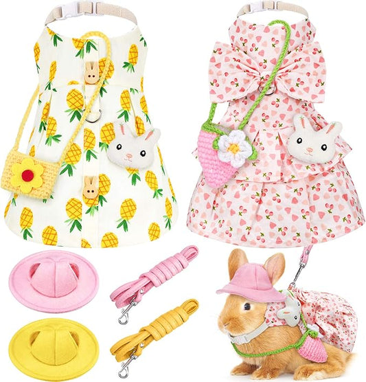 Weewooday 2 Sets Pet Rabbit Bunny Dress Bunny Easter Costume with Leash Hat Mini Bag Harness Leash Small Animals Accessory for Rabbit Hedgehog Ferret Guinea Pigs Piggies Squirrel(Stylish)
