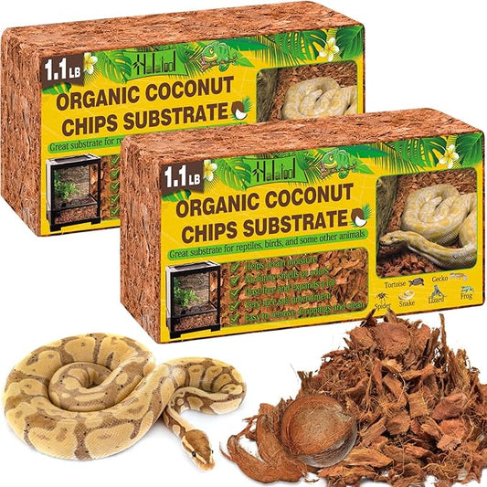 Halatool 2Pack Snake Bedding Natural Coconut Chips Substrate Coco Husk for Reptiles Tank Terrarium Substrate for Ball Python Frog Gecko Hermit Crab Tortoise