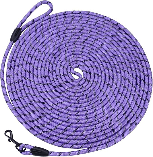 Long Dog Leash for Training 50Ft-Reflective Nylon Rope with Swivel Hook-Recall Agility Lead for Large Small Medium Dogs Outside Walking Hiking-Purple