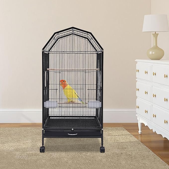 Large Bird Cage, Movable Pet Bird Flight Cages with 5 Doors, Panorama Bird Aviary Indoor with Stand 17.9x17.9x39.9, Fit for a Canary, Finch, Cockatiels, Conures, Parrot, Lovebirds
