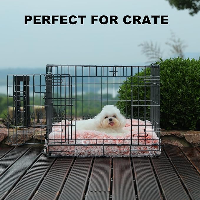 Bedfolks Waterproof Dog Crate Bed, Plush With Removable Washable Cover, Faux Fur Pad for Small Dogs and Cats, Fluffy Kennel 21"x13", Pink