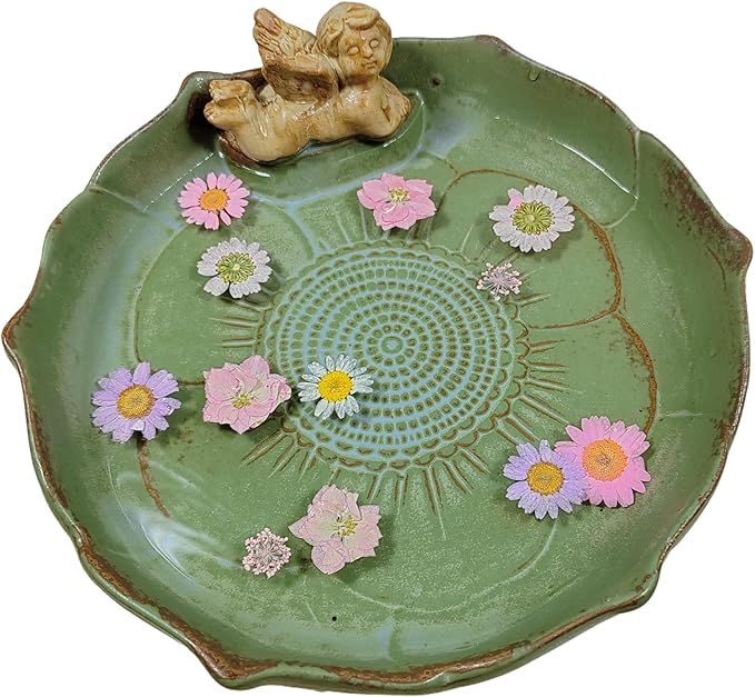 Ceramic Ground Bird Bath Bowl for Outside, BirdBath Bowl Only, Ground Bird Feeders and birdbath for Outdoors, Tabletop，Balcony and Garden