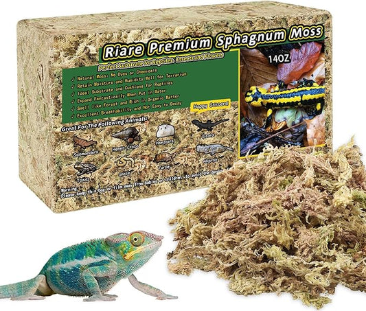 Riare 14OZ Premium Sphagnum Moss for Reptiles- 20QT Natural Reptile Moss Dried, Forest Live Moss for Terrarium, Frogs Snake Peat Moss Bedding for Leopard Gecko Turtle Anoles Salamanders Orchids Plants