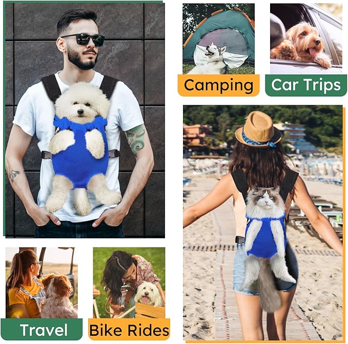Pet Carrier Backpack, Hands-Free Adjustable Dog Front Carrier Legs Out & Easy-Fit Dog Backpack Carrier for Hiking Camping Traveling Cycling for Small Dogs and Rabbits (Medium, Blue)