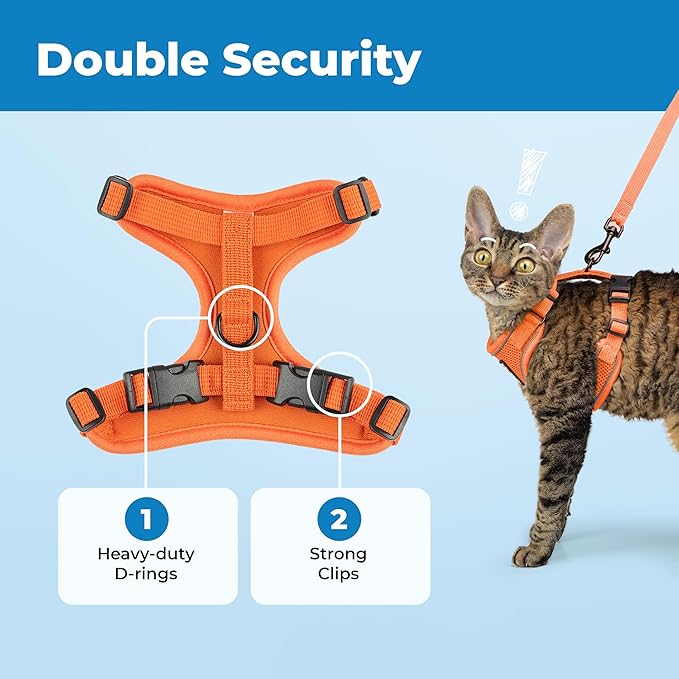 Voyager Escape Proof Cat Harness and Leash Set with Reflective Stitching, Neoprene Handle 5ft - Supports Small, Medium and Large Cats, Kittens for Walking by Best Pet Supplies - Orange, S
