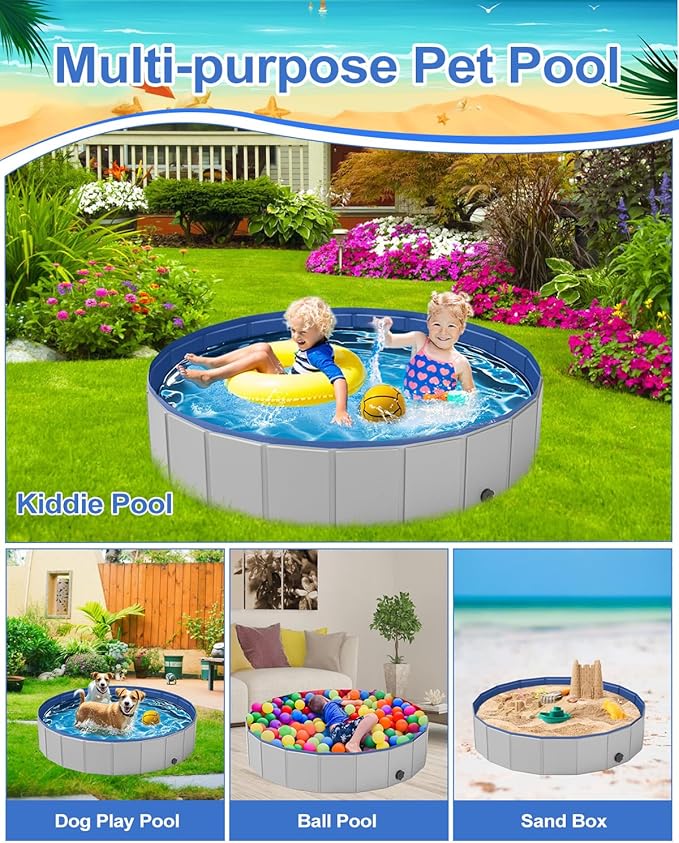 Dog Pool for Small Dogs, Plastic Pool for Dogs, Dog Bathtub Portable, Foldable Pool for Dogs Slip-Resistant (32"x 8")