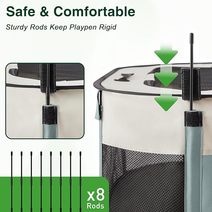 Love's cabin Pet Puppy Dog Playpen, Medium Dog Tent Crates Cage Indoor/Outdoor, Portable Exercise Playpen for Cat, Foldable Pop Up Dog Kennel Playpen with Carring Case (M, Gray Green)