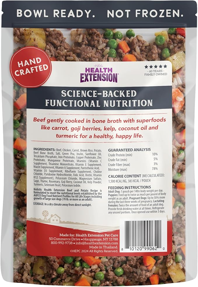 Health Extension Gently Cooked Beef & Potato Dog Food, Human-Grade and Shelf-Stable with Superfoods, Supports Digestion, Immunity, Skin & Coat, 9 oz Pouch (Pack of 5)