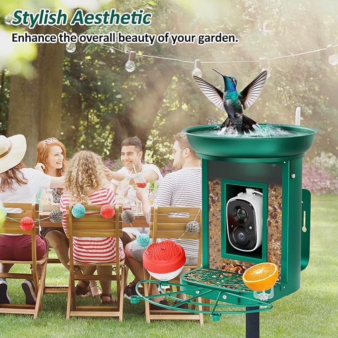Bird Feeder with Camera, 2K Birds Camera with 3-in-1 Feeding, Drinking, and Bathing | AI Identify, Real-Time Monitoring and Alerts | IP65 and Squirrel-Proof for Outdoors, Gift for Bird Lovers