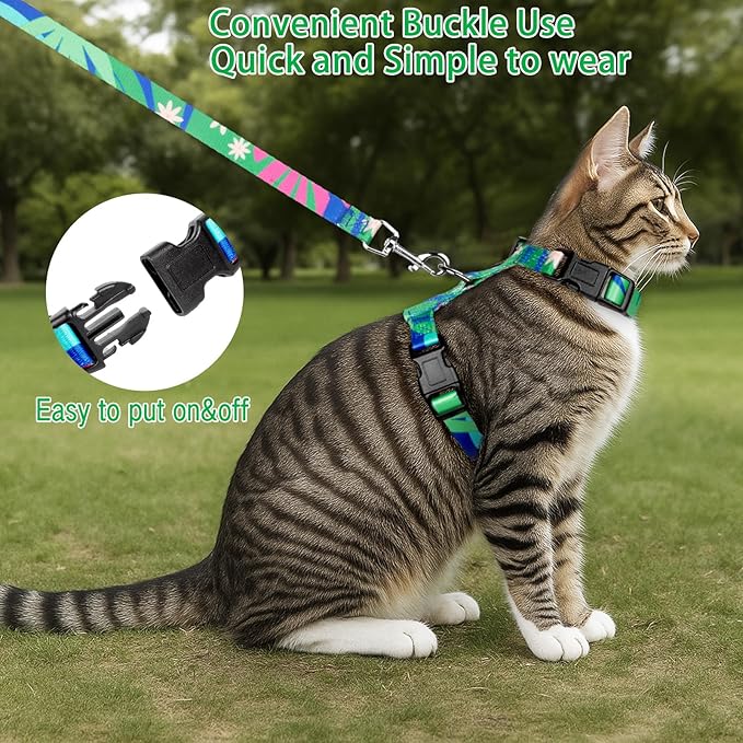 Cat Harness and Leash Set, Escape Proof Cat Harness, Comfortable Soft Lightweight Cat Leash, Use Safe and Easy, Outdoor Walking Travel Kitten Harness for Small Medium Large Cats