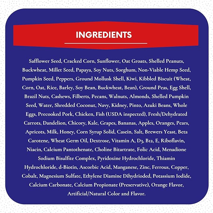 ABBA 1400 Premium Bird Food for African Grey, Conure, and Senegal Parrot, Bird Seed Blend with Whole Eggs, Fruits and Nuts - Packed with Protein, Vitamins & Minerals, 5 lbs