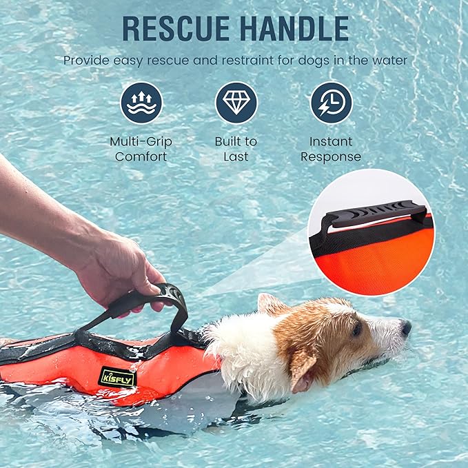 Reflective Dog Life Vest for Boating and Swimming – Heavy-Duty Adjustable Swimming Vest with Rescue Handle for Large Breeds (XXL, Orange)