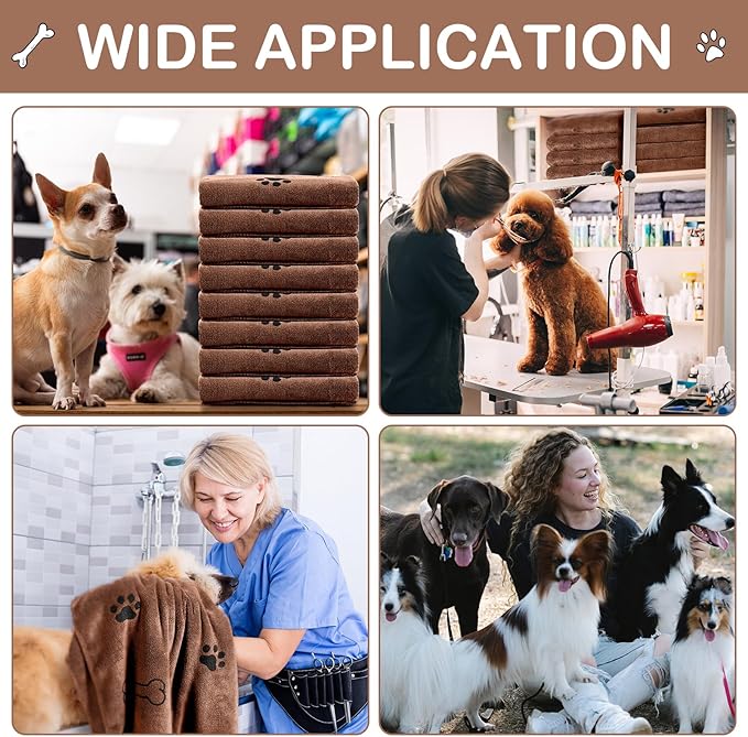 Chumia 8 Pcs Dog Towels for Drying Dogs Cats Pet Towels Bulk Puppy Microfiber Quick Drying Paw Bath Bathing Supplies Absorbent for Medium Pets(Coffee,40 x 24 Inch)